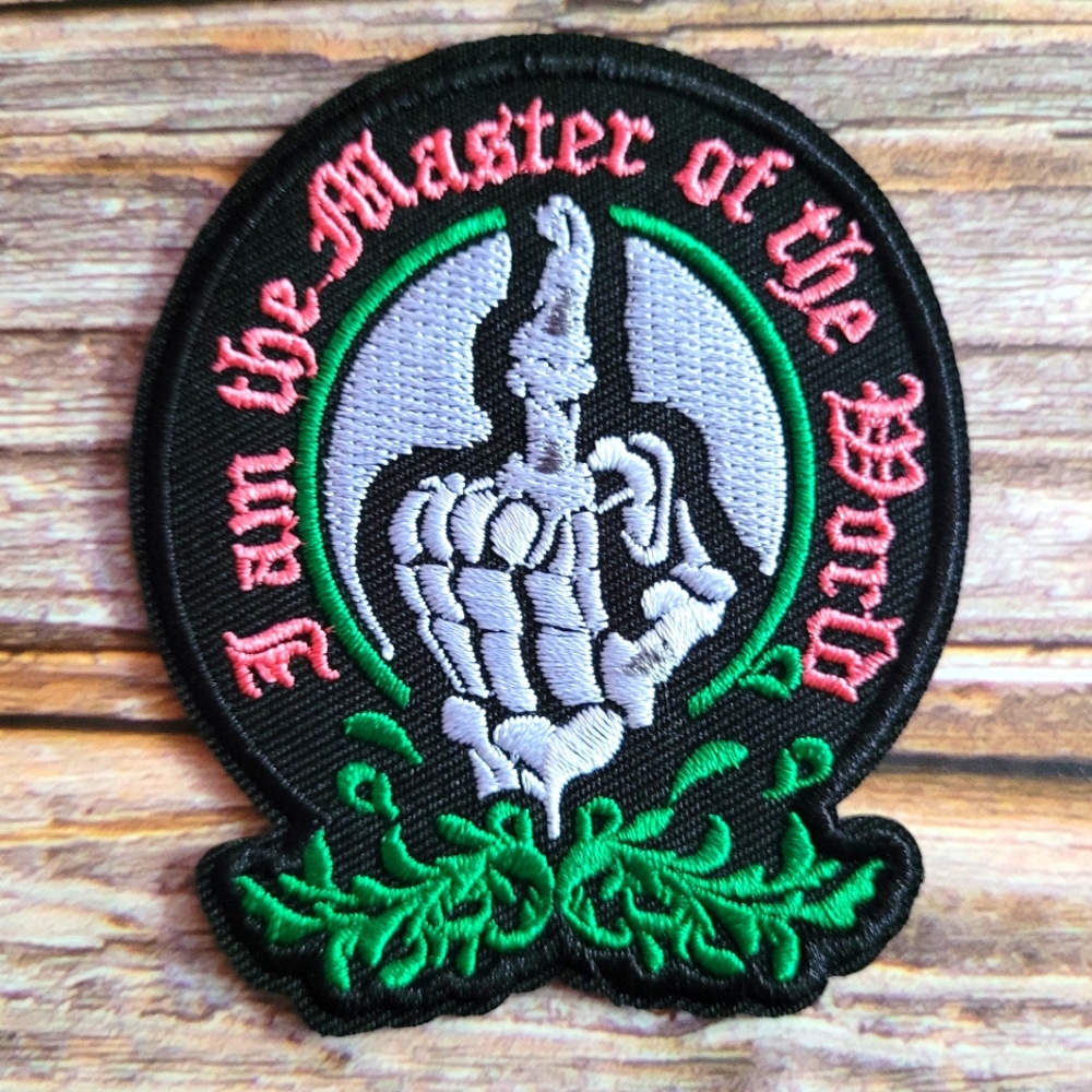 I Am The Master Of The World Skeleton Biker Punk Rockabilly Iron on Patch